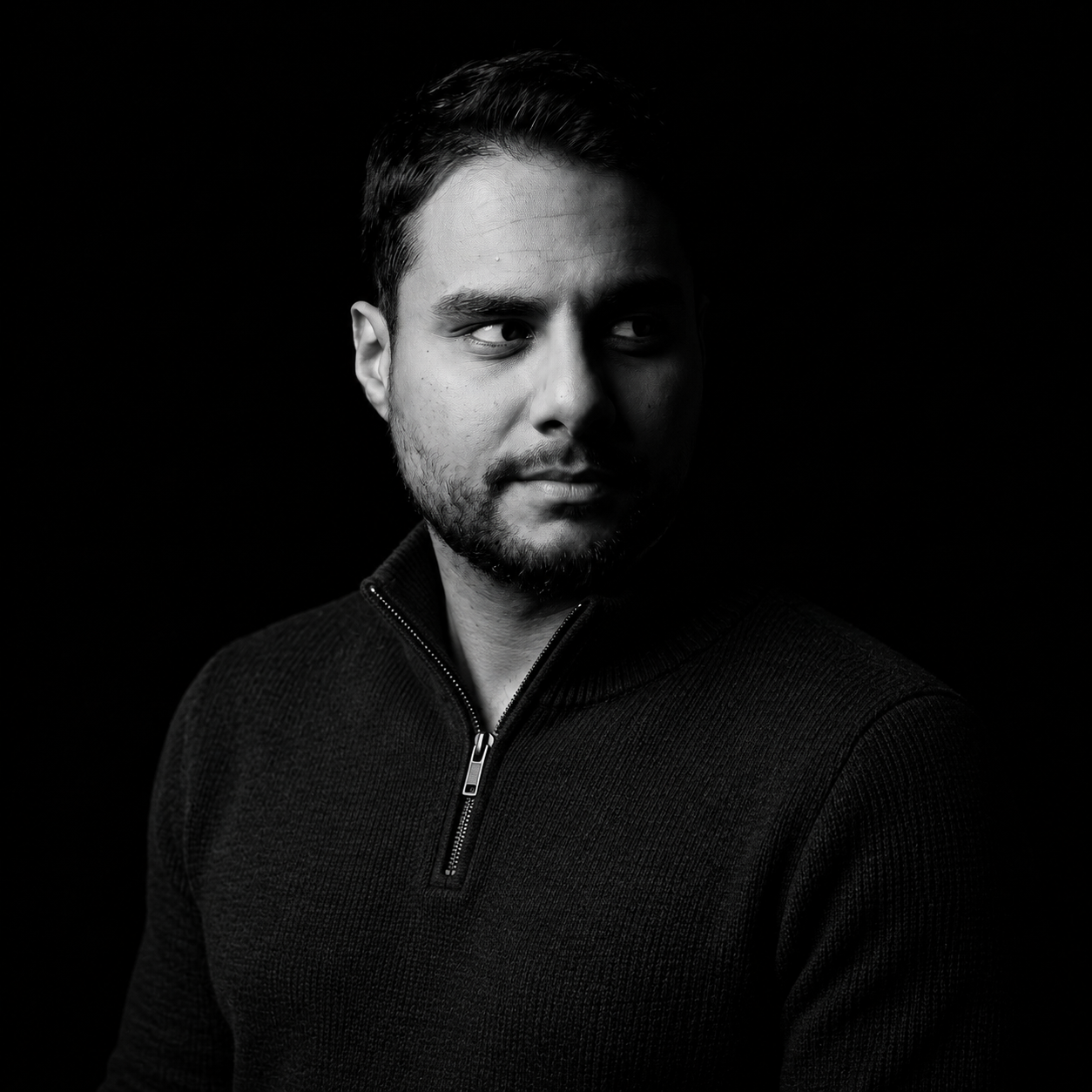 Portrait of Leandro Vieira in black and white